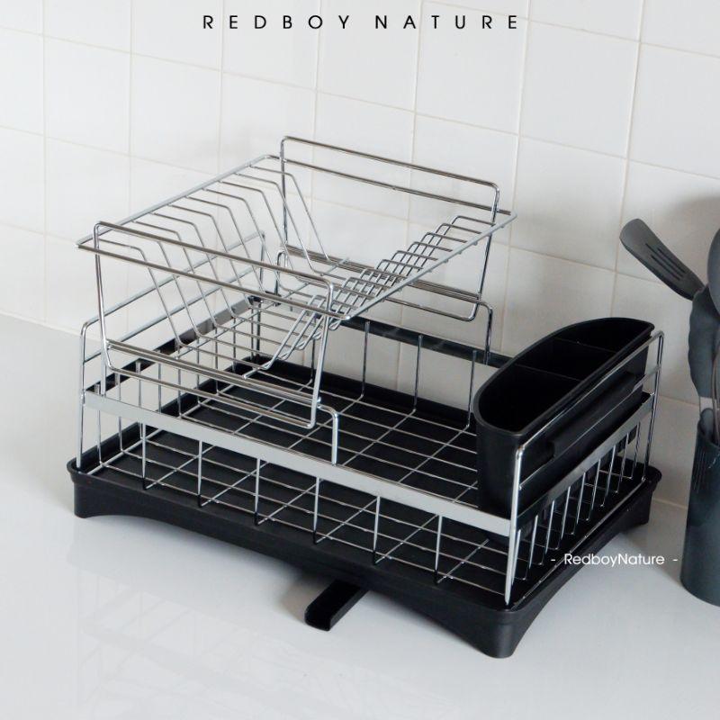 Kệ úp ráo nước chén dĩa inox 2 tầng chống rỉ sét TẶNG KÈM DAO CẮT TRÁI CÂY