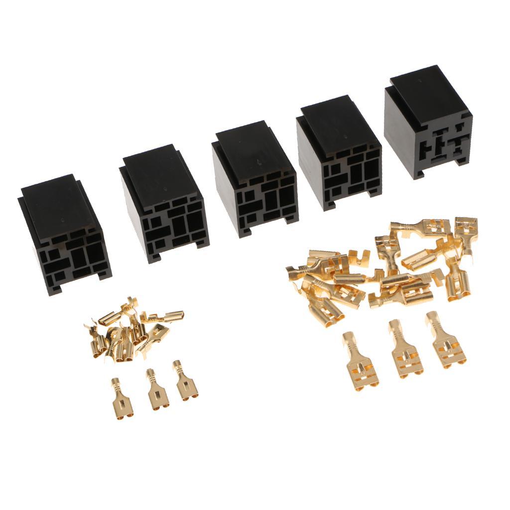 10Pcs 80A Relay Connector 5-Pin Mounting Socket + Terminals Base Holder SPST