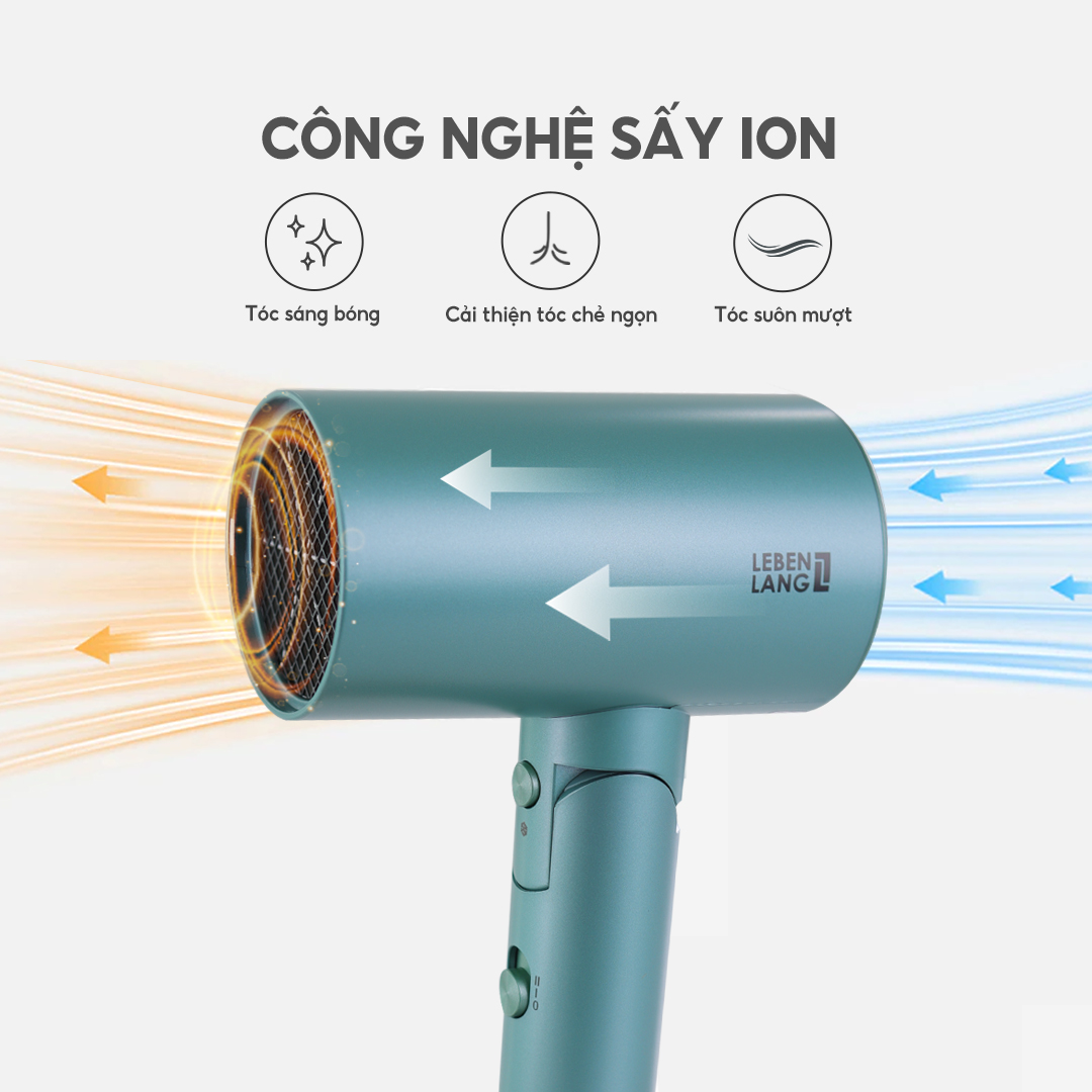 Máy sấy tóc 2 chiều nóng lạnh LEBENLANG LBL3033,công suất 2000W, chống xơ rối tóc bằng công nghệ ion, bảo hành 2 năm - hàng chính hãng