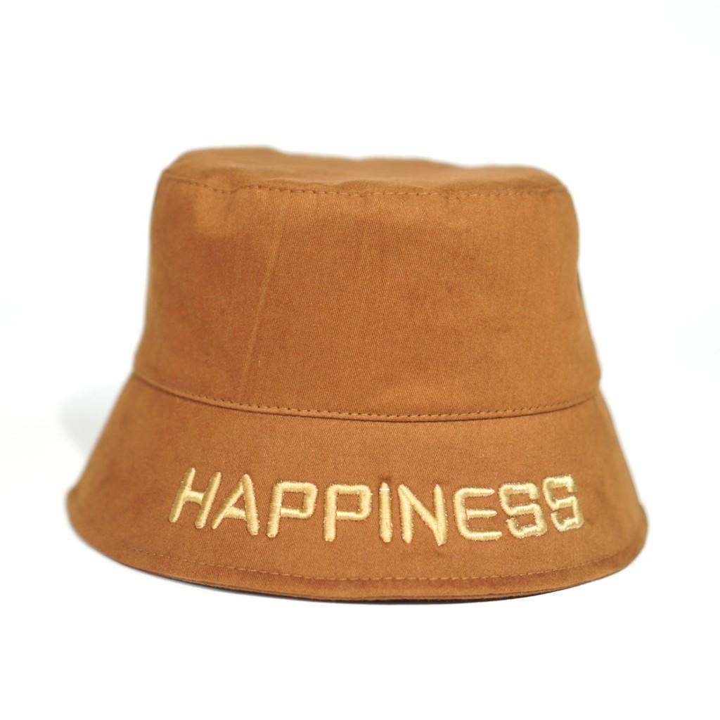 Mũ bucket ️Nón tai bèo vành tròn thêu chữ Happiness chất kaki Ulzzang form unisex nam nữ N12
