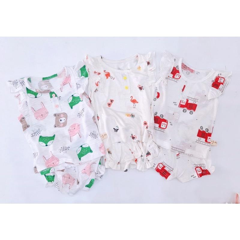 Bộ mặc nhà bé gái chất liệu cotton, tay cánh tiên, quần bom chun xinh xắn