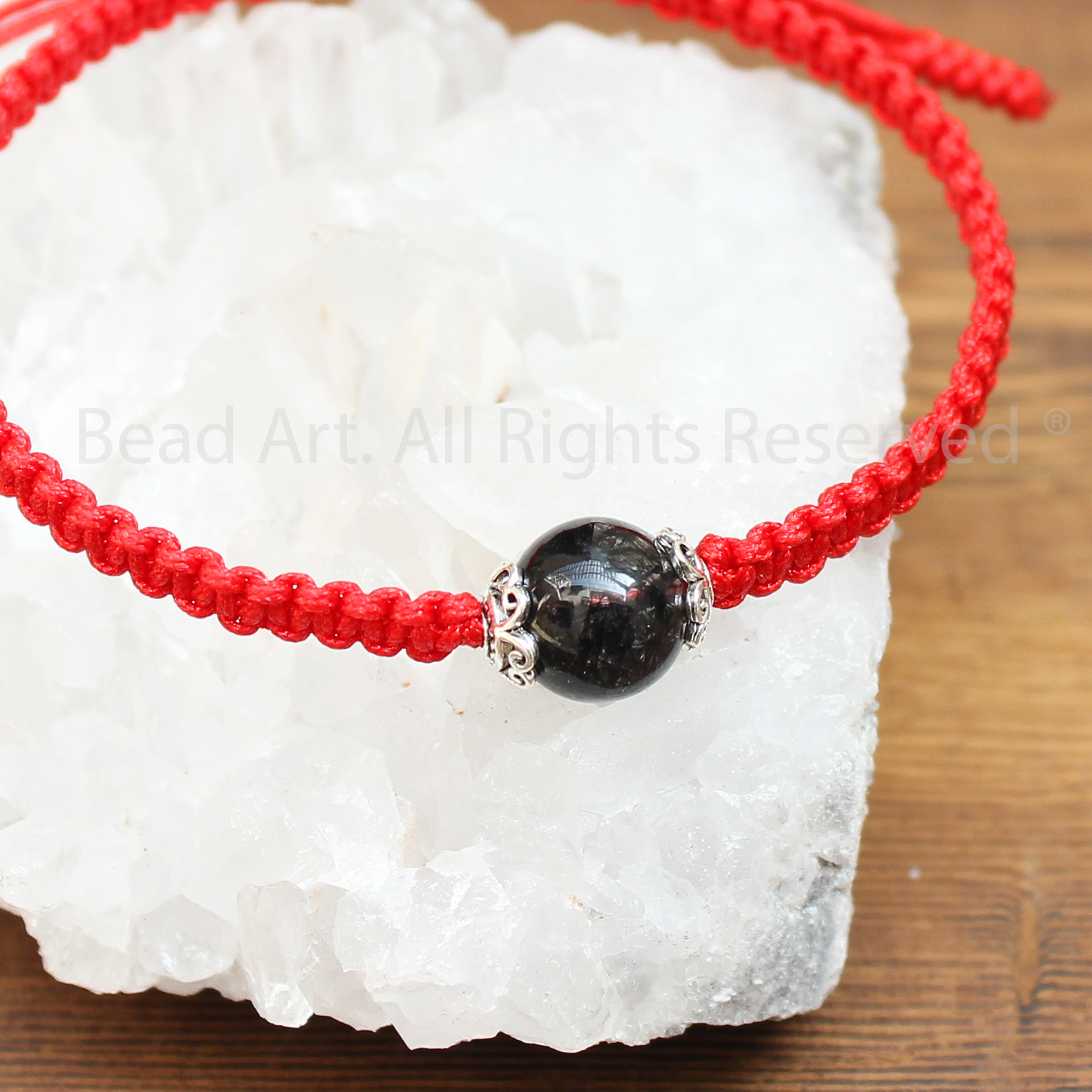 Vòng Tay Thắt Dây Thạch Anh Tóc Đen  Tự Nhiên Loại AAA Và Bạc 925, Vòng Tay Đá Phong Thuỷ, Chuỗi Hạt, Mệnh Thuỷ, Mệnh Mộc - Bead Art