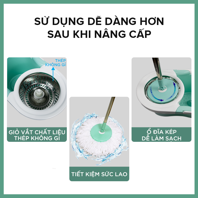 Bộ Lau Nhà MyJae Sợi Microfiber Xoay 360 Độ Thông Minh, Lau Sạch Nhanh Khô 134cm