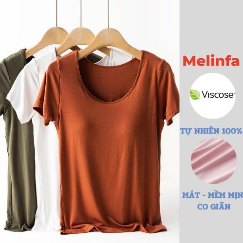 Áo thun nữ ngắn tay đệm ngực nâng đỡ vải Viscose (gỗ tự nhiên) mềm mại thoáng mát mặc nhà mùa hè mã VAA0096