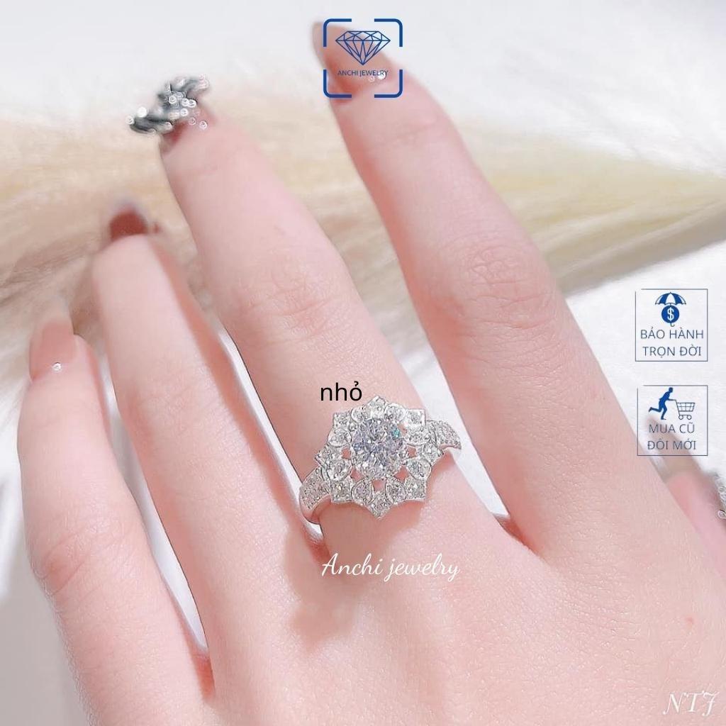 Nhẫn nữ bạc ta đá to trắng sang trọng, Anchi jewelry