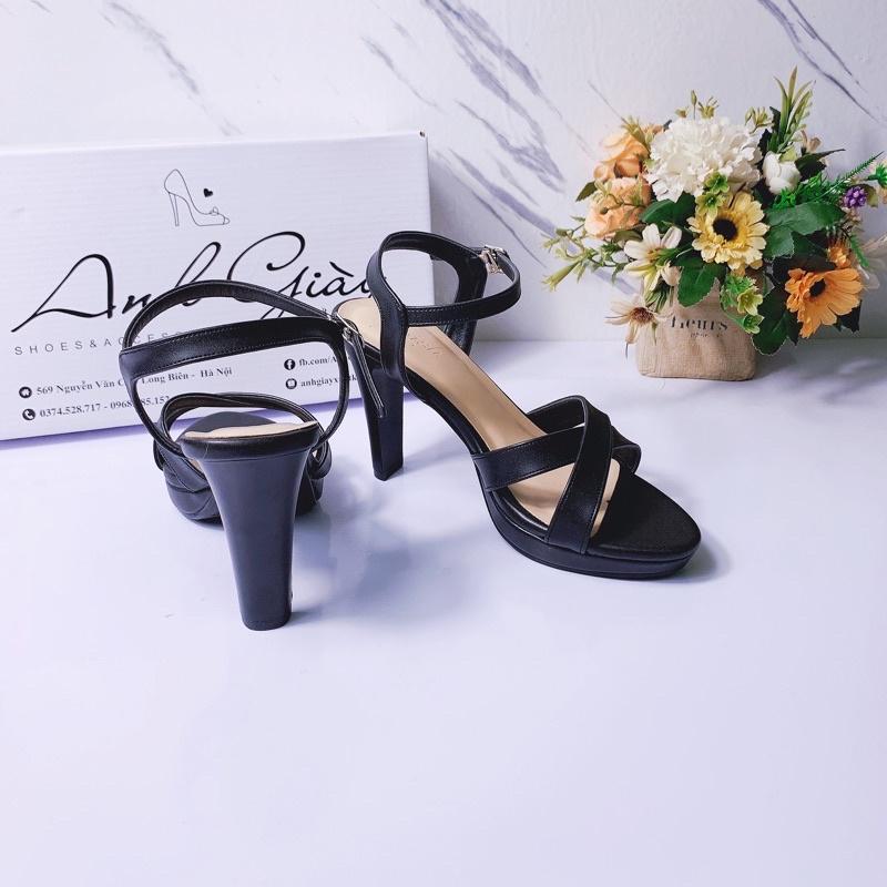 SD15 - Sandal quai chéo da lì đúp đế gót trụ mảnh 9p VNXK cực chắc chân phù hợp đi làm , dự tiệc
