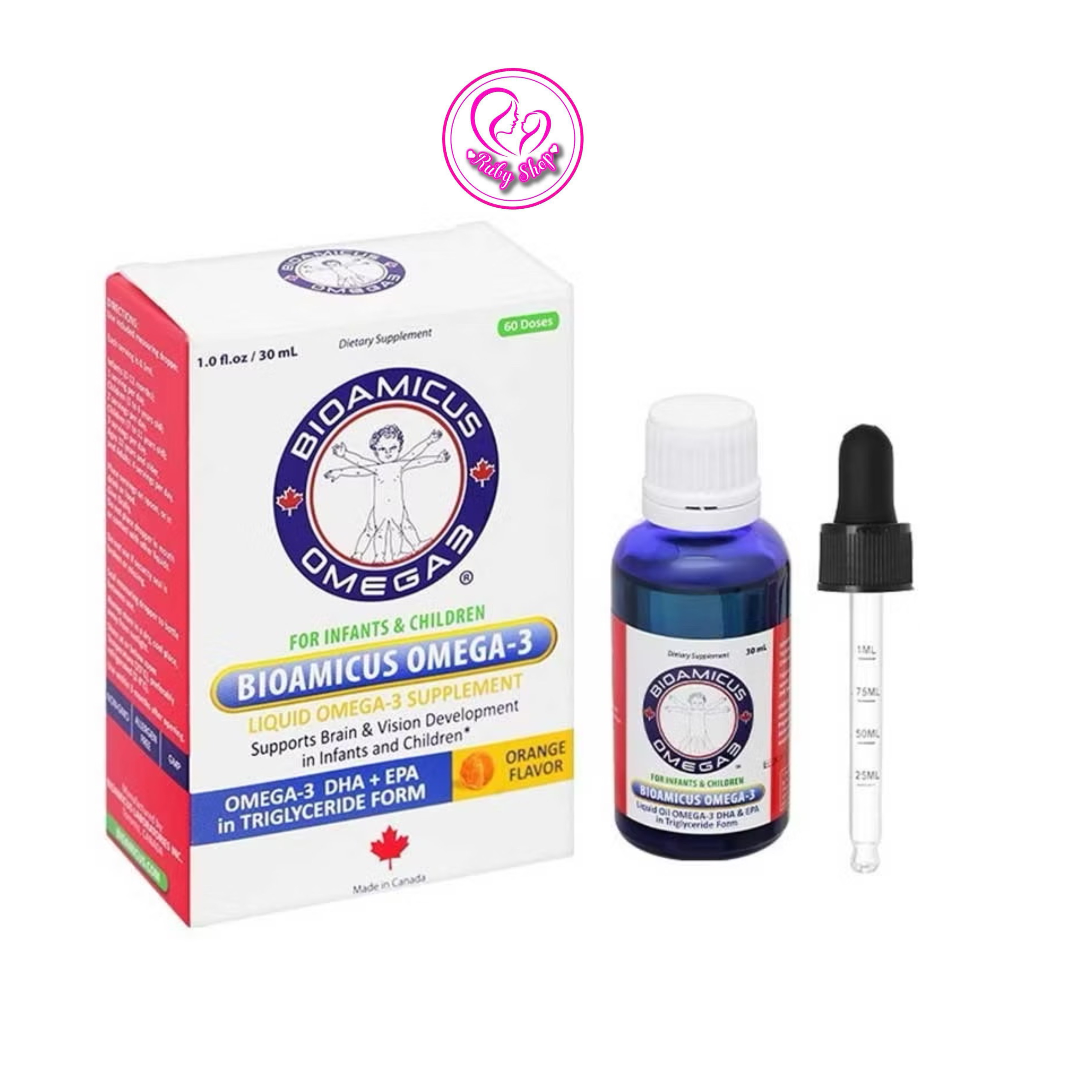 DHA Bioamicus chai 30ml vị cam thơm ngon hỗ trợ bé phát triển não bộ thông minh lanh lợi