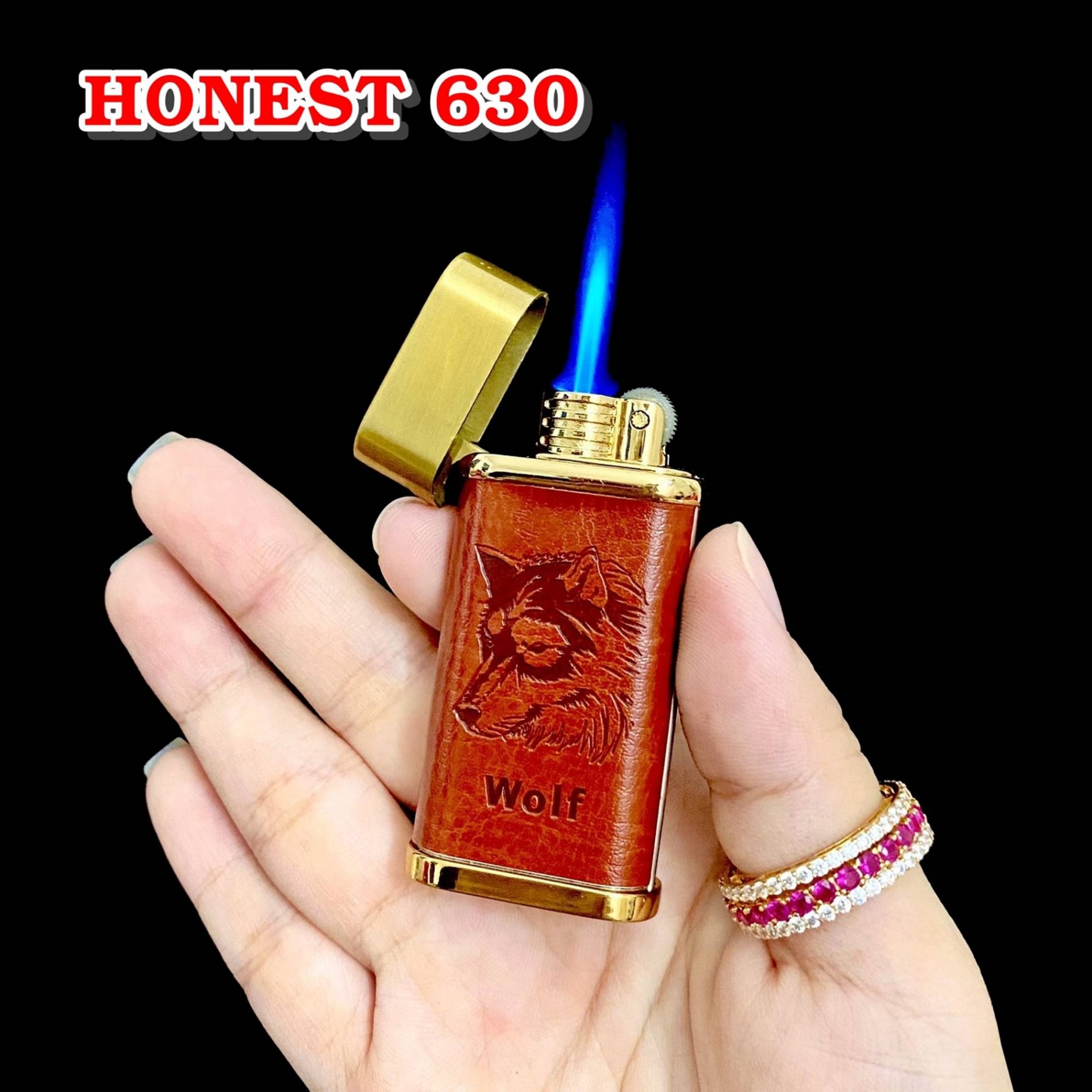 Hột quẹt bật lửa khè HONEST 630 bọc da hình thú gas đá rảnh tay - xài gas