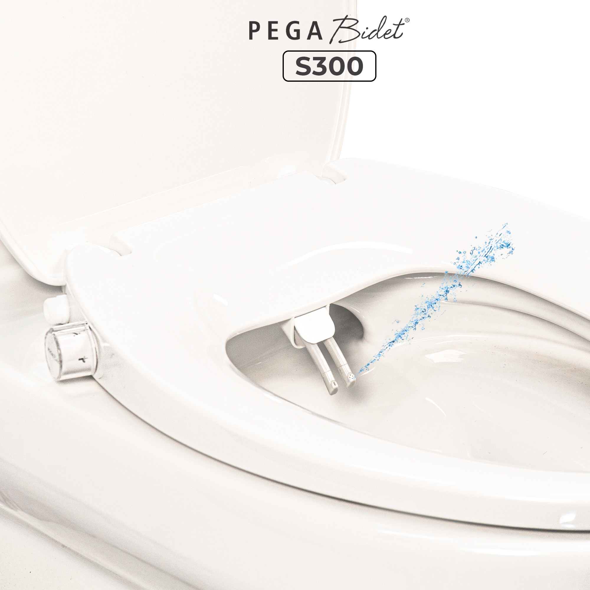 Nắp bồn cầu thông minh PEGA Bidet S300, 2 vòi phun, có vòi vệ sinh dành riêng cho phụ nữ, không dùng điện, hoạt động bằng áp lực nước - bán chạy tại Mỹ