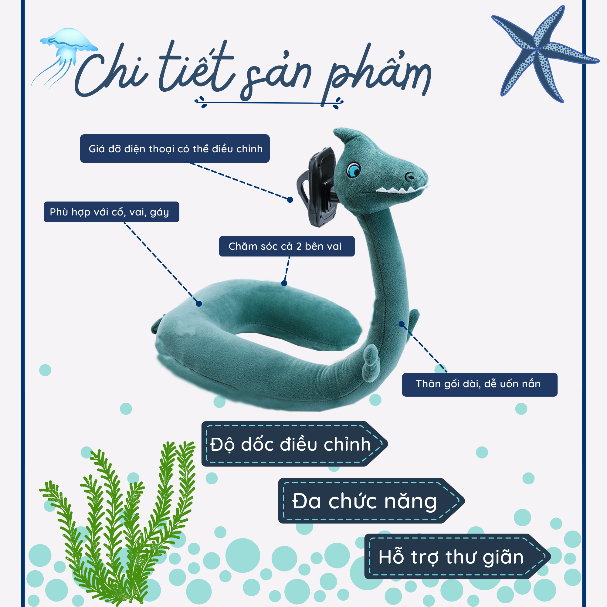 Gối Tựa Đầu Kiêm Giá Đỡ Điện Thoại - Gối Tựa Cổ Chữ U - Giá Đỡ Điện Thoại Đa Năng - Chất Liệu Bông - Điều Chỉnh Nhiều Tư Thế