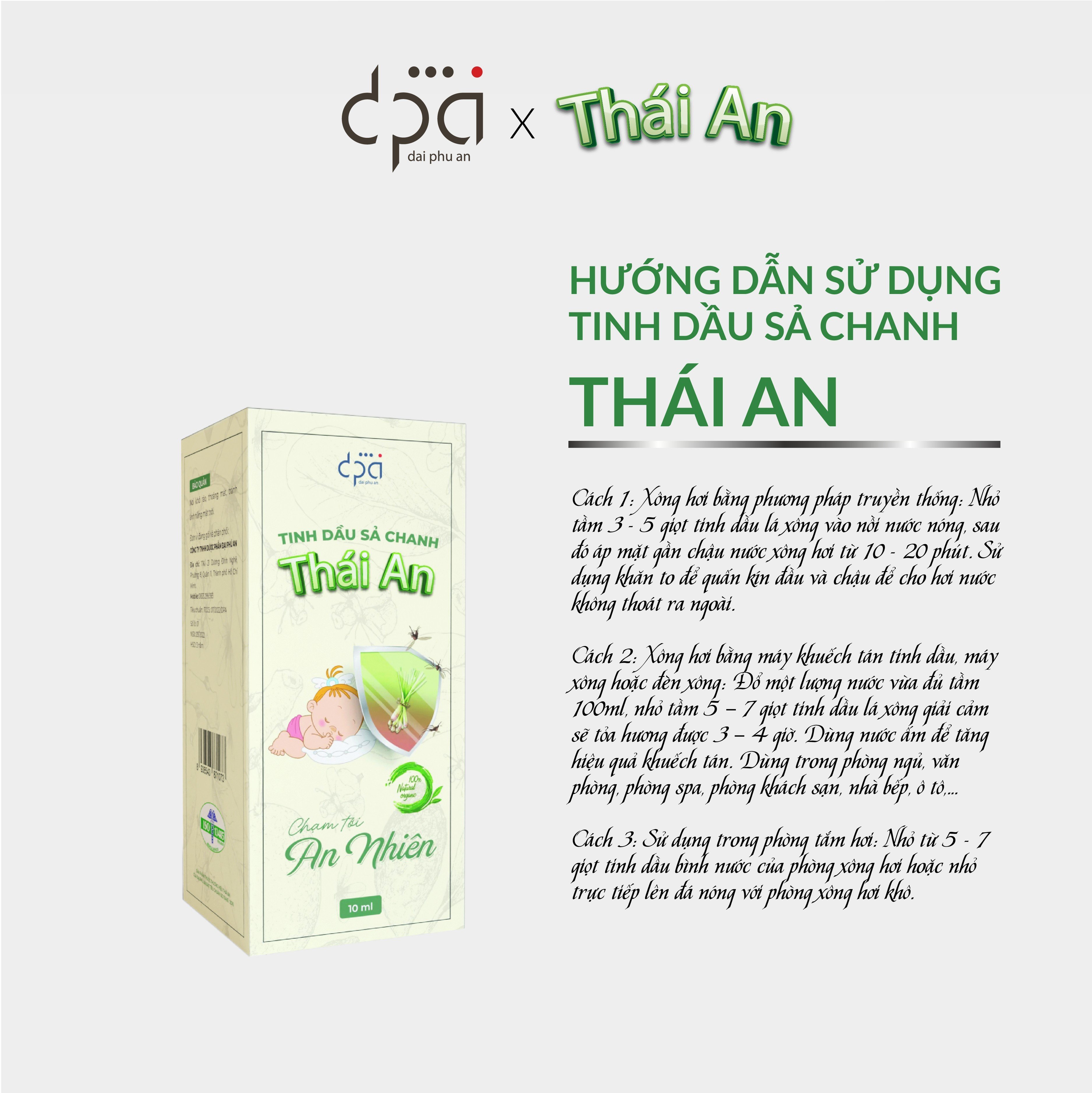 Tinh dầu Sả Chanh Thái An - Đạt chứng nhận ISO toàn cầu 13485 - Tinh dầu xông hương, xoa bóp. tắm, thư giãn