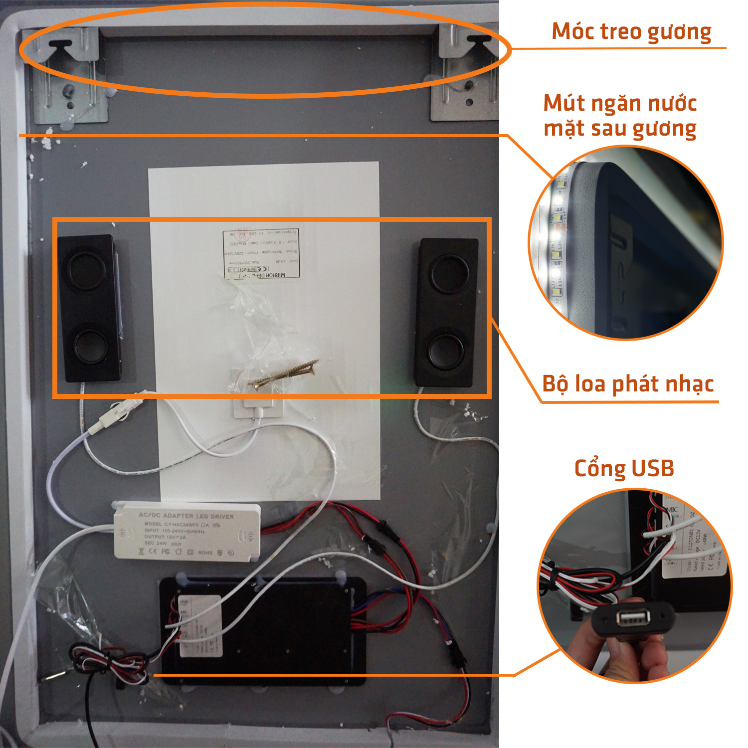 Gương Đèn LED Chữ Nhật Cảm Ứng Thông Minh Treo Tường Nhà Tắm, Phòng Ngủ Legaxi