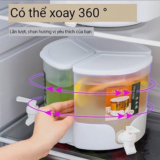 Bình Đựng Nước 3 Ngăn Bằng Nhựa Có Vòi Kèm Đế Xoay 360 Độ Tháo Lắp Đa Năng - Dung tích 5,2 Lít