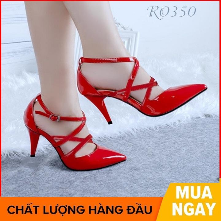 Giày sandal nữ cao gót 6 phân hàng hiệu rosata đẹp hai màu đen đỏ ro350