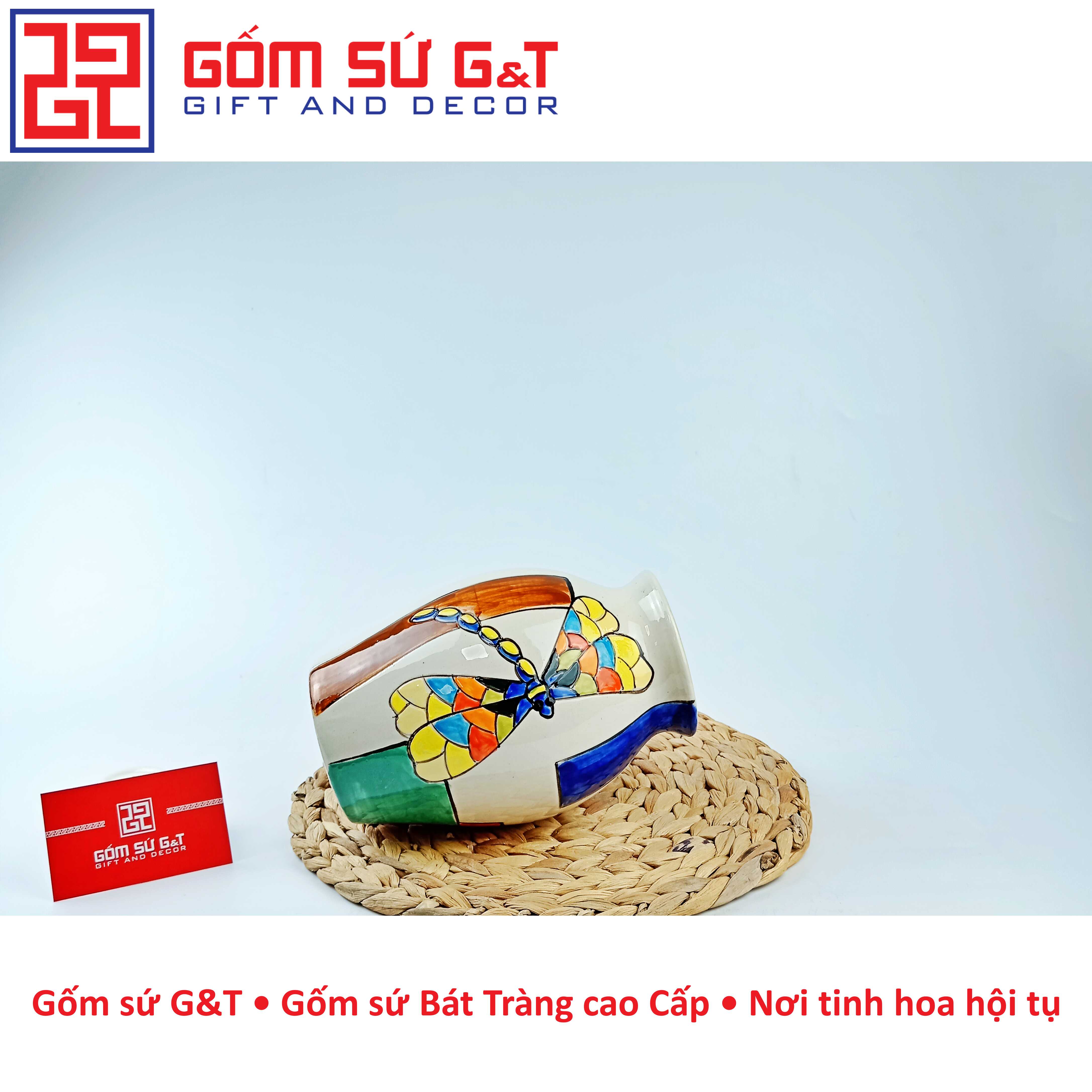 Lọ hoa dáng đu đủ khắc chuồn xanh Gốm Sứ G&amp;T