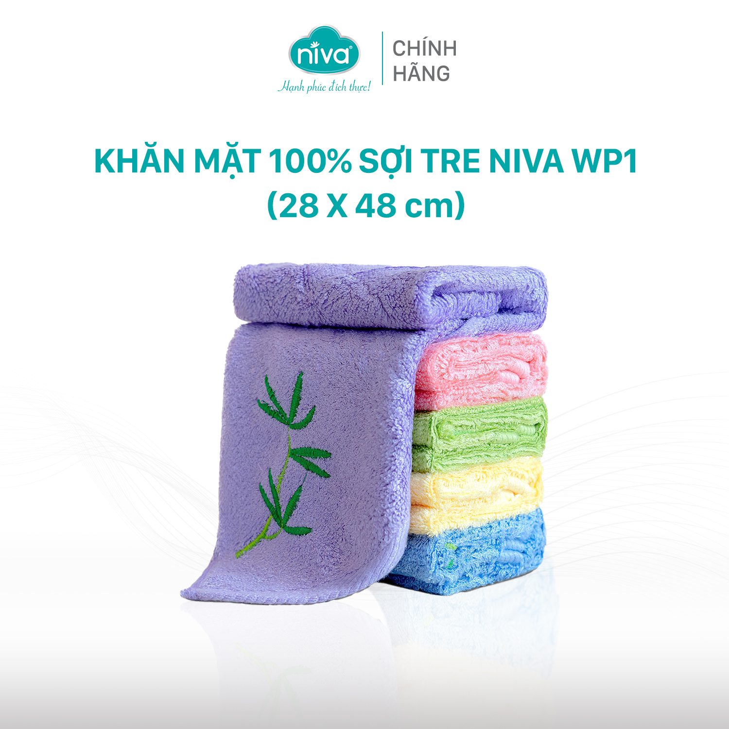 Hình ảnh Khăn Mặt Sợi Tre 100% Niva WP1 Thấm Hút Vượt Trội An Toàn Cho Da, Trơn Kích Thước 280x480 mm