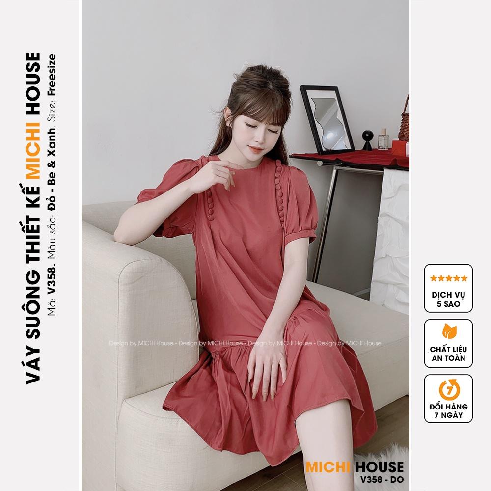Đầm Suông Đuôi Cá Ngắn Tay Đính Cúc MICHI House V358 Váy Suông Lụa Tơ Mềm Mát Freesize