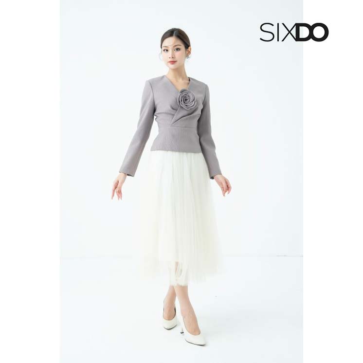 Áo vest nữ cổ V kèm hoa sang trọng SIXDO