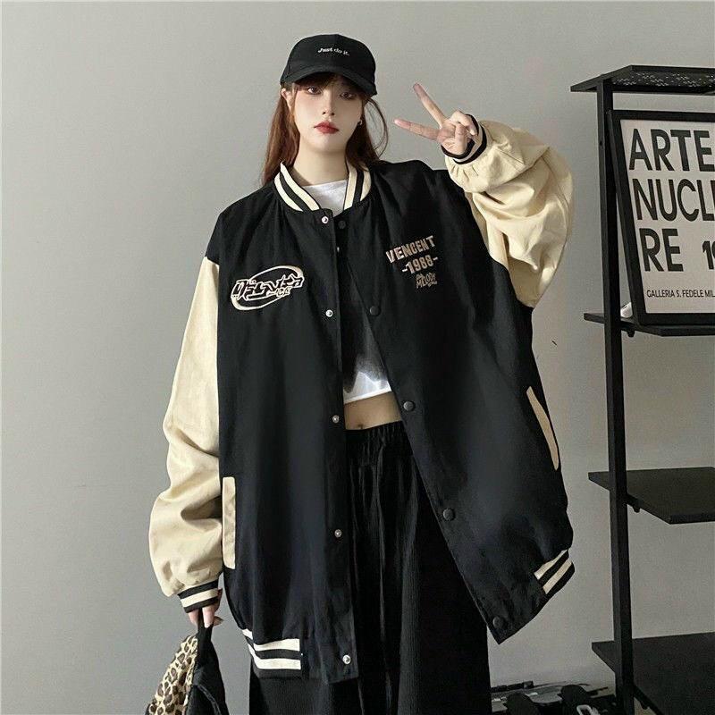 Áo Khoác Bomber Da Lộn 1986 2 Lớp Chữ Thêu Sắc Form Rộng Unisex