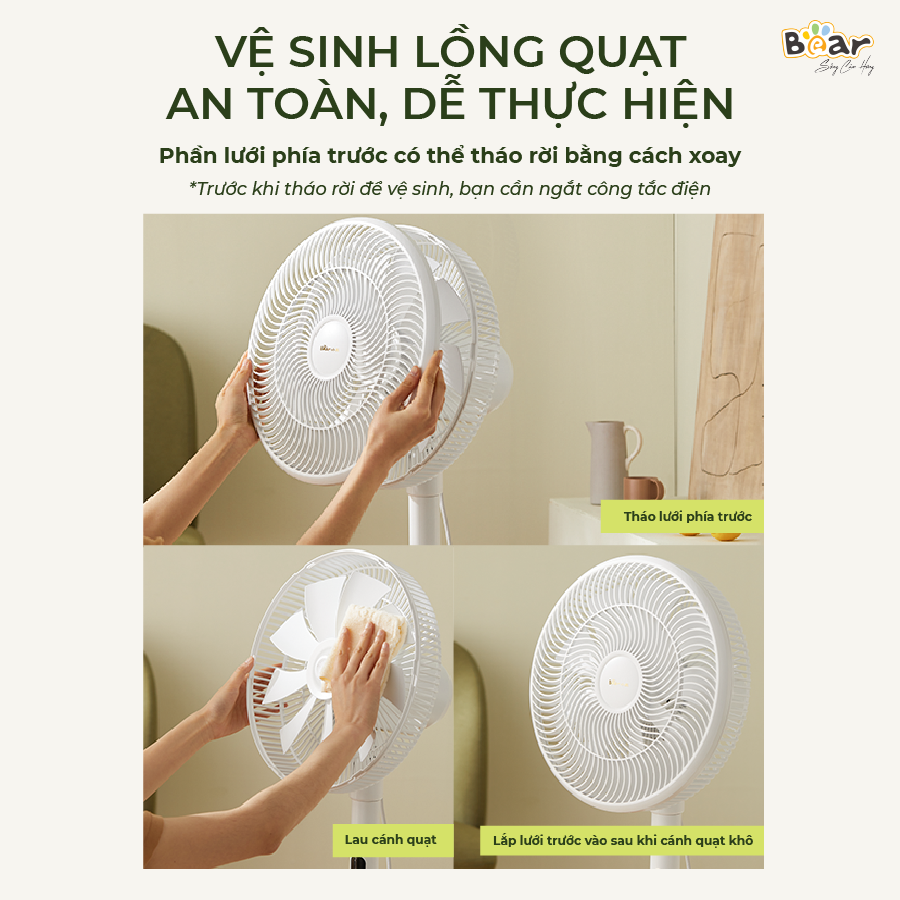 Quạt Điện Đứng Bear DFS-D47F2 47W Màu Trắng Chống Ồn Điều Khiển Từ Xa Tiết Kiệm Điện Sang Trọng Quạt Cây Đứng hàng chính hãng