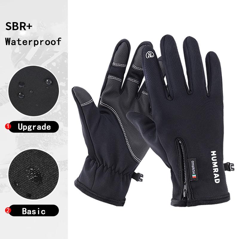 Chạm vào màn hình không trượt găng tay mùa đông unisex chống nước ấm Găng tay đua xe đạp thời trang khóa kéo thể thao nhạy cảm Color: Style1-Black Size: XXL