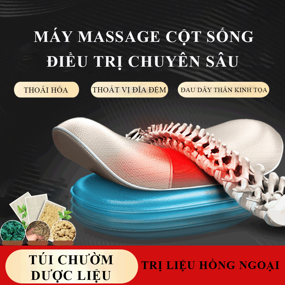 Máy Massage lưng, cột sống phiên bản cao cấp tự động bơm hơi, 3 chế độ rung, sưởi ấm hồng ngoại kết hợp thảo dược dùng điều khiển từ xa an toàn và hiệu quả.