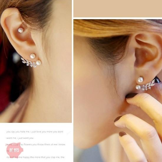Bông tai ngọc đôi nạm đá nhân tạo chiếc lá BHBT126