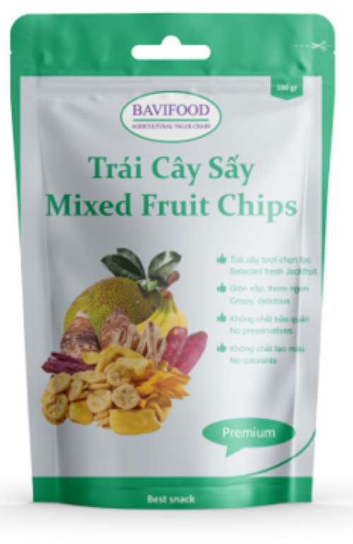 Trái Cây Sấy Chân Không (Mixed Fruit Chips), Giòn Xốp Tự Nhiên – BAVIFOOD, Khối Lượng: 1 kg (thùng = 10 gói x 100 grs/gói) – Premium