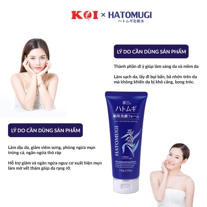 Sữa rửa mặt ngừa mụn, dưỡng ẩm và làm sáng da Hatomugi The Medicated Facial Foam 130g (xanh)