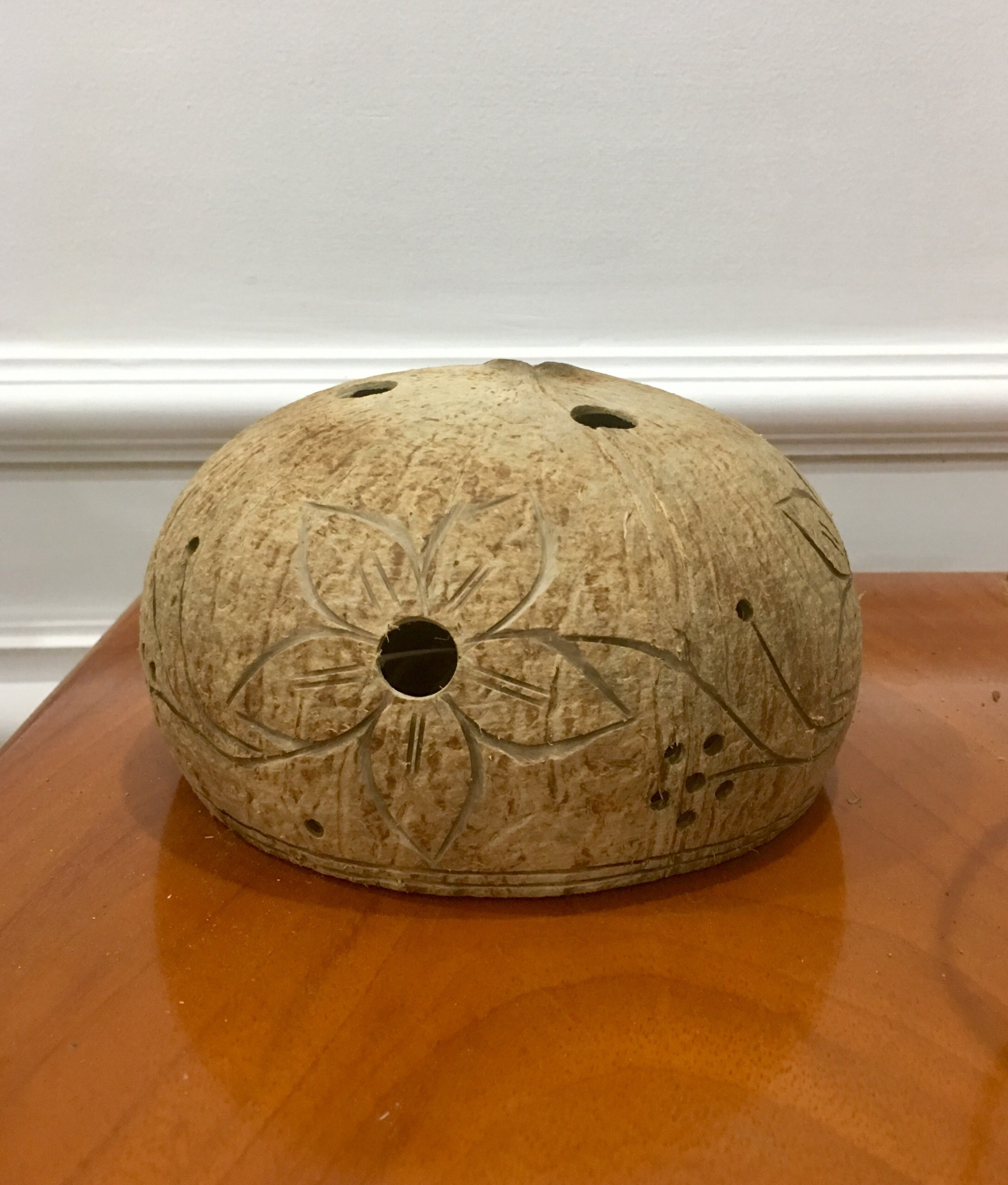 Combo 5 gáo dừa trồng lan, cây cảnh treo, đường kính 13-15 cm, khắc hoa văn