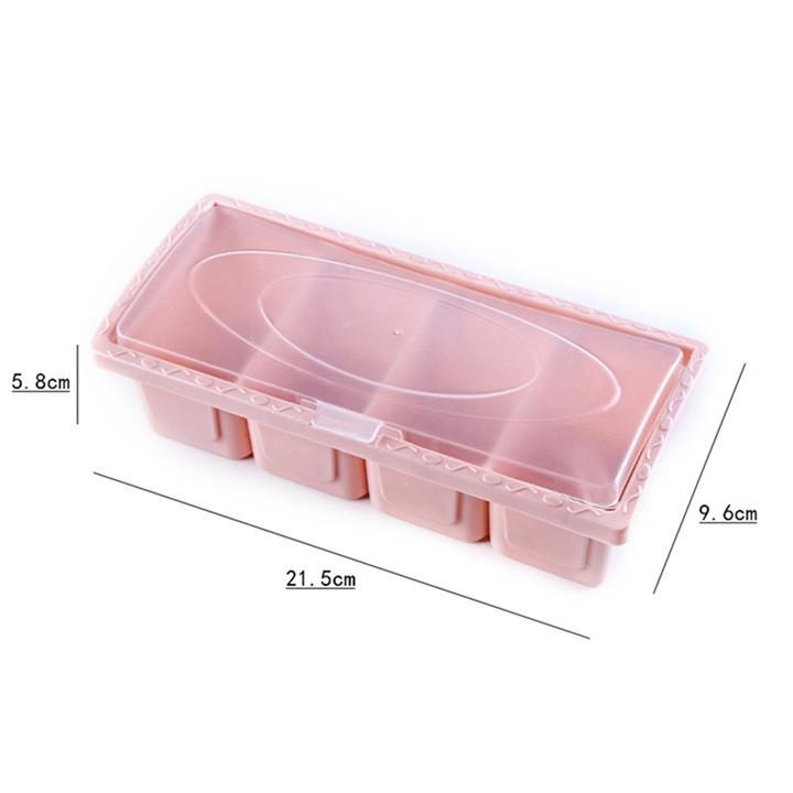 Khay Đựng Gia Vị 4 Ngăn Bằng Nhựa Có Nắp
