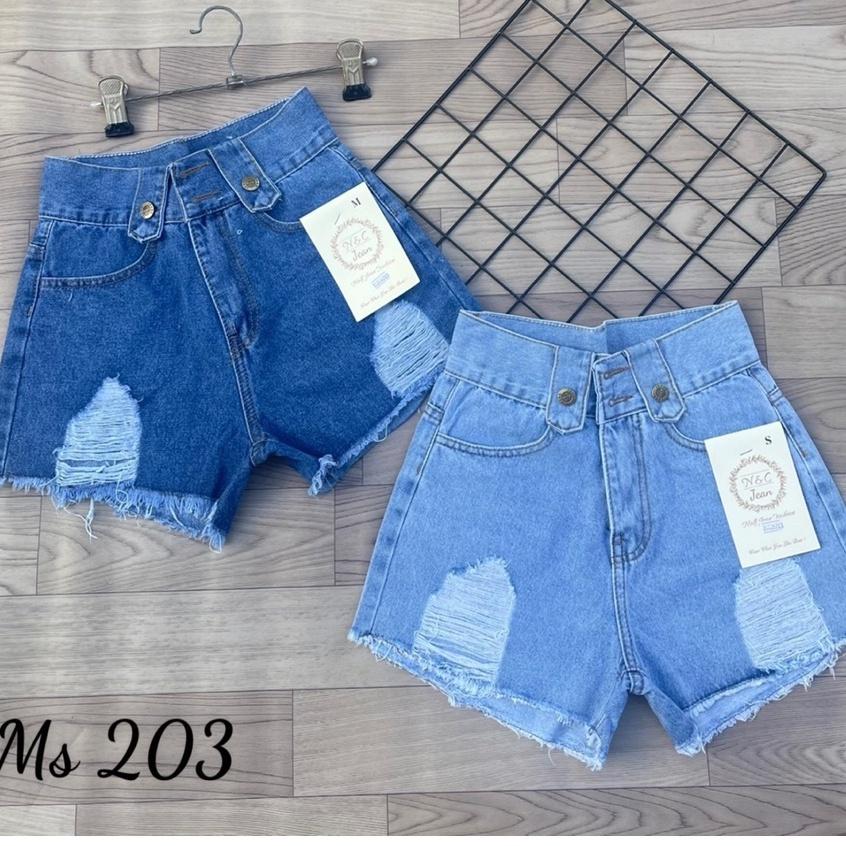 Quần sort jean nữ lưng cao không co giãn