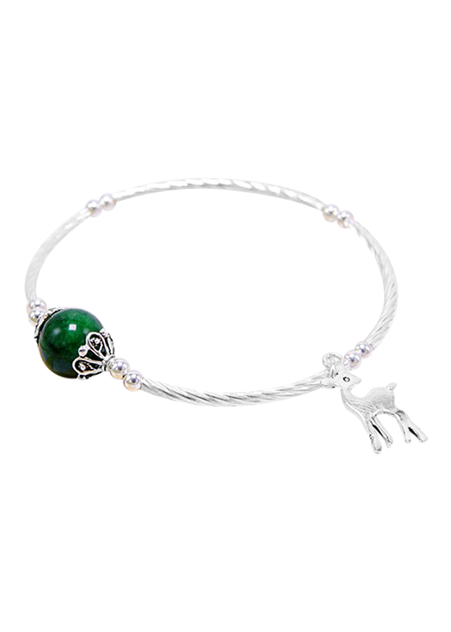 Vòng Tay Bạc Charm Thạch Anh Xanh Lá