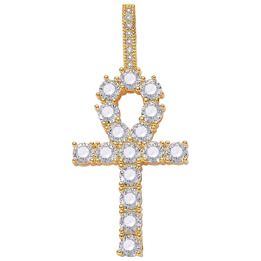 Necklace with Key Cross Pendant Zircon Jewel Accessory for Women Men Golden