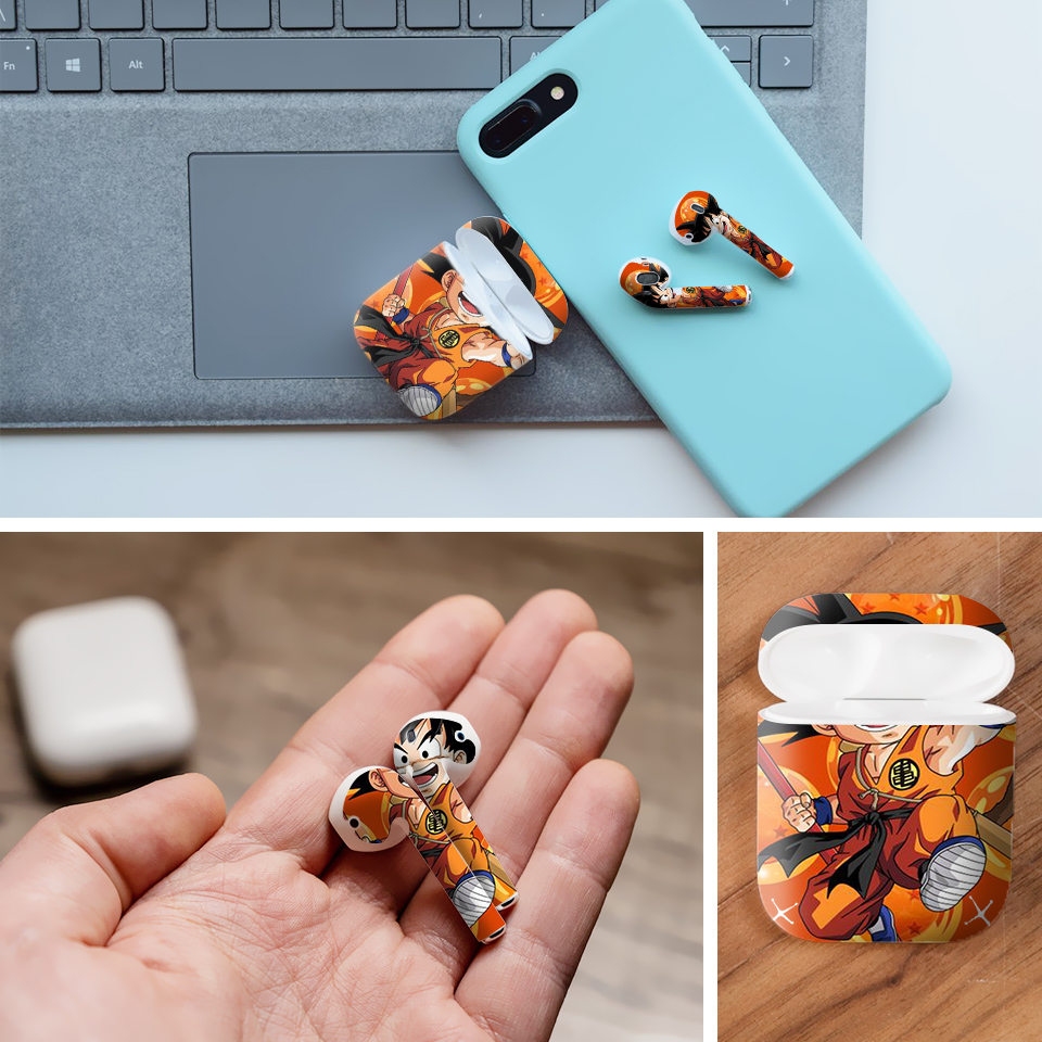 Miếng dán skin chống bẩn cho tai nghe AirPods in hình Songoku Dragon Ball - 7vnr027 (bản không dây 1 và 2)