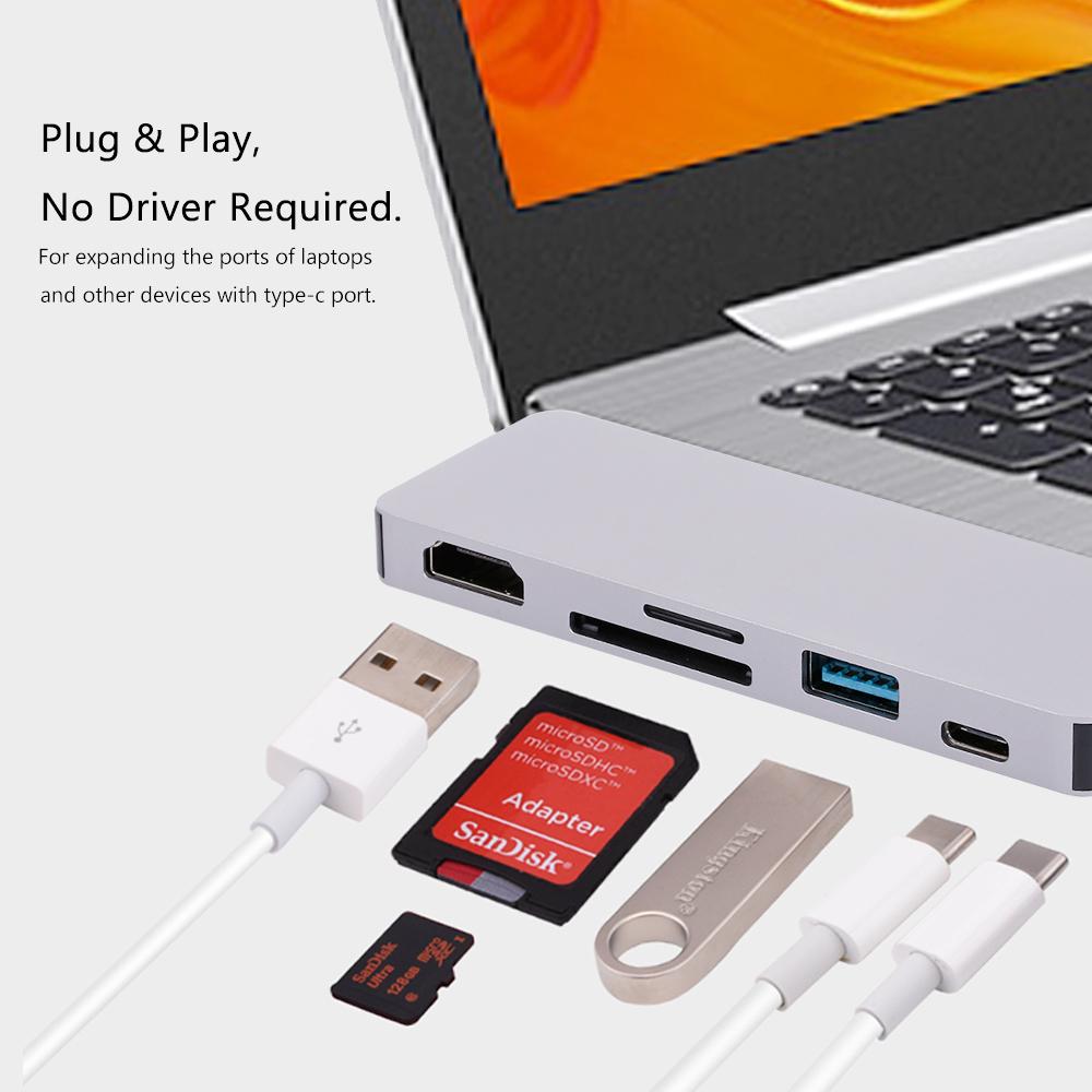 Bộ chuyển đổi 4K HD Đầu đọc thẻ nhớ SD TF Plug & Play 6IN1 HUB
