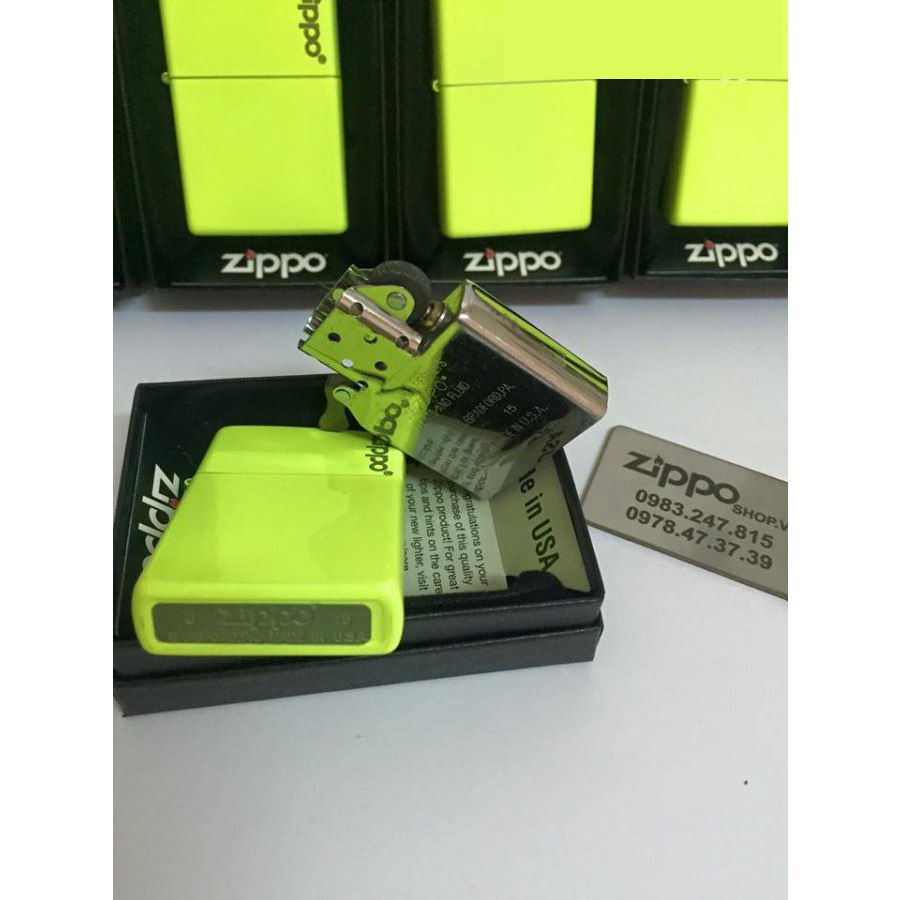 Bật lửa Zippo 28887ZL –Bật lửa Zippo Plain with Logo Neon Yellow Matte