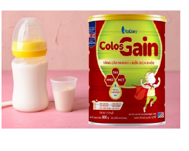 Sữa bột Vitadairy Colos Gain 1+ 800g từ 1 đến 10 tuổi giúp trẻ tăng cân nhanh, thoát khỏi tình trạng suy dinh dưỡng thấp còi.
