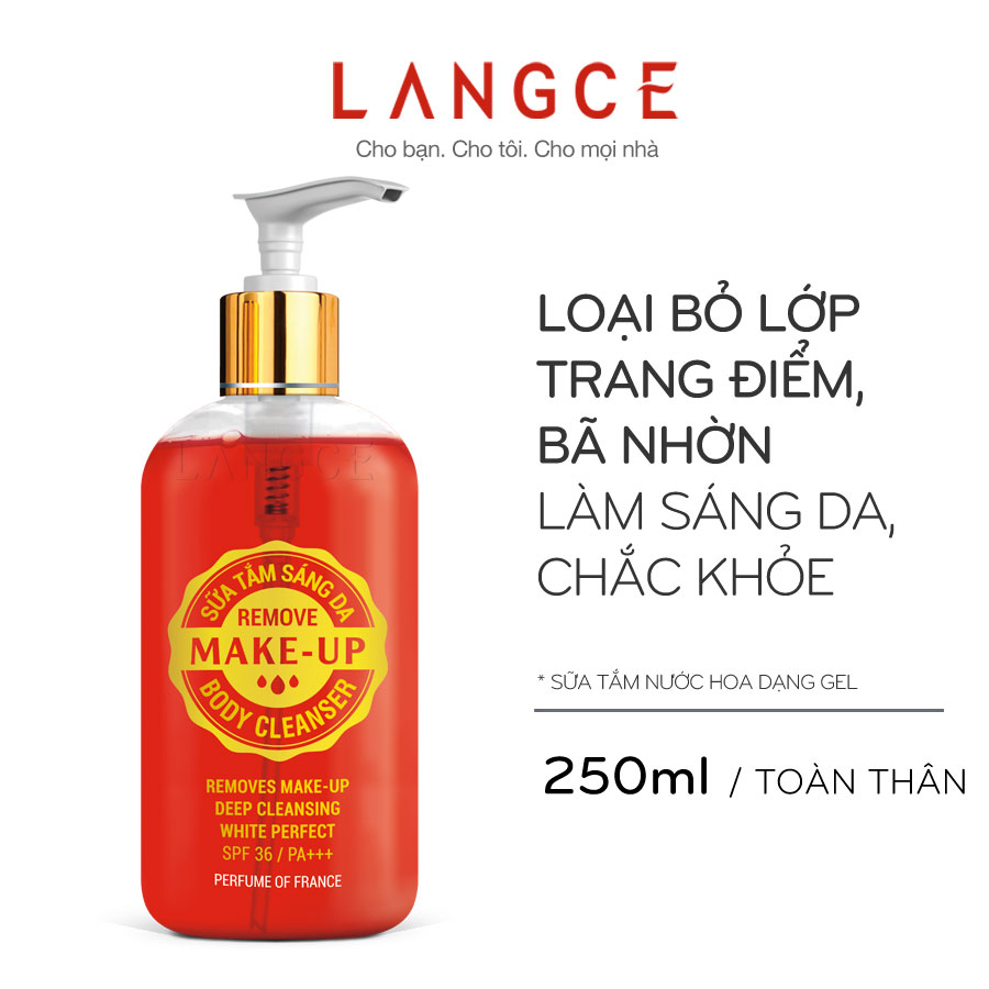 Gel Tắm Tẩy Trang Sáng Da, Làm Sạch Lớp Trang Điểm Toàn Thân 250ml TẶNG Kem Làm Rụng Lông Trắng Da 20ml LANGCE