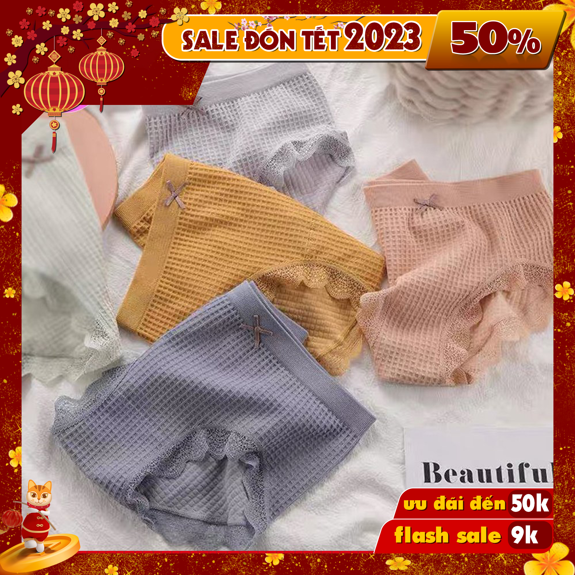 BỘ 5 Quần Lót chất cotton phối ren cao cấp kháng khuẩn thương hiệu BAW NT34