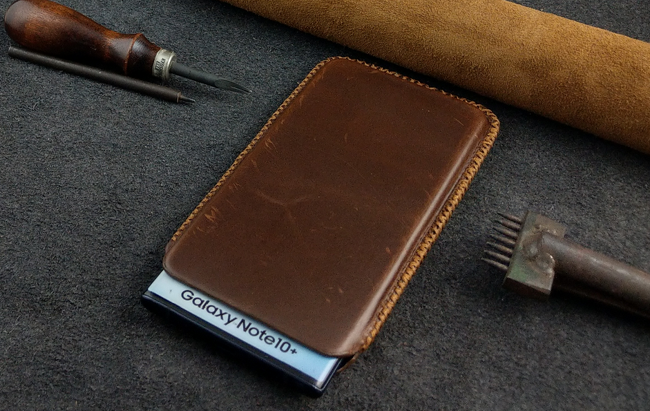 Bao da rút cho Samsung Galaxy Note 10 plus handmade ép phôm da bò thật