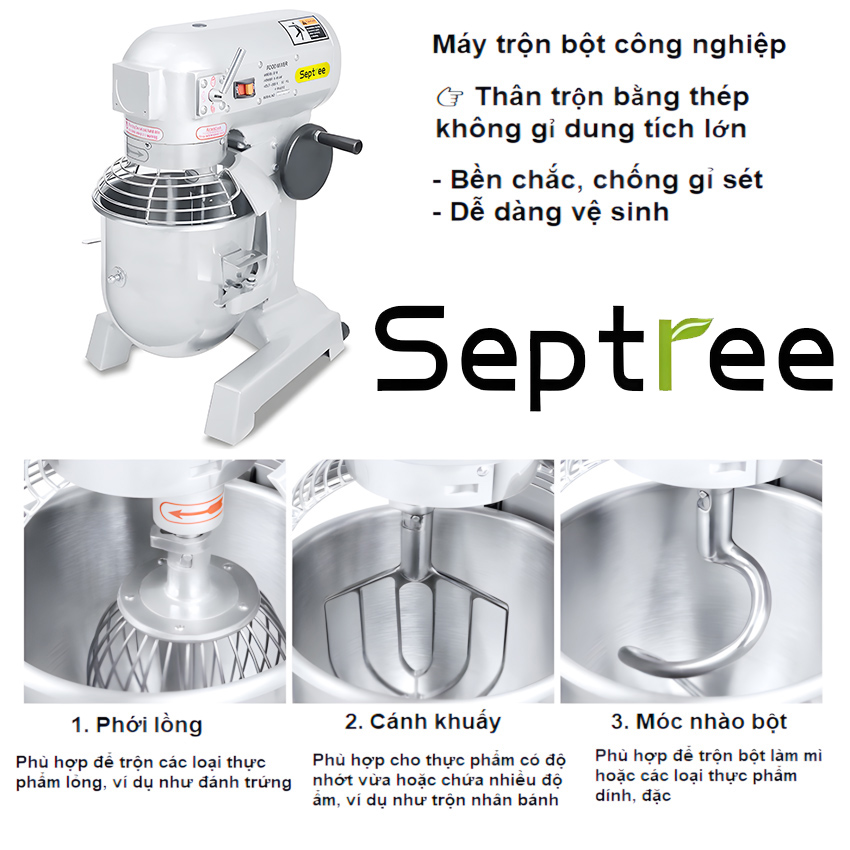 Máy trộn bột, đánh kem 10 lít chuyên nghiệp 3 trong 1 - Dòng công nghiệp. Thương hiệu Mỹ cao cấp Septree - B10B. HÀNG CHÍNH HÃNG