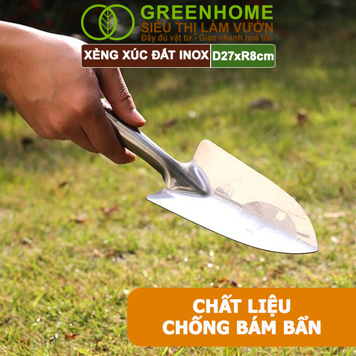 Xẻng Xúc Đất Greenhome, D27xR8cm, Dụng Cụ Làm Vườn, Hợp Kim Chống Rỉ, Siêu Bền, Dễ Vệ Sinh, Tiện Lợi