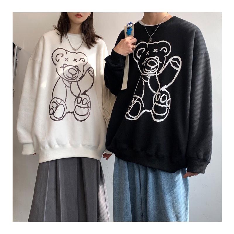 Áo Sweater Nỉ Bông Họa Tiết Gấu Phản Quang Form Rộng Unisex Nam Nữ BASIC 4 Màu Hottrend Ulzzang KUN