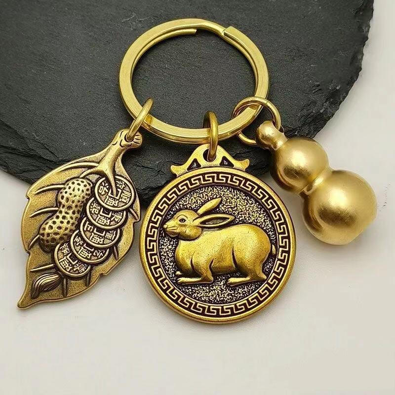 Móc Treo Chìa Khóa Phong Thủy 12 Con Giáp TUỔI THỐ - CON THỎ Bằng Đồng Thau, Tiền lì xì tết 2023 , NELI