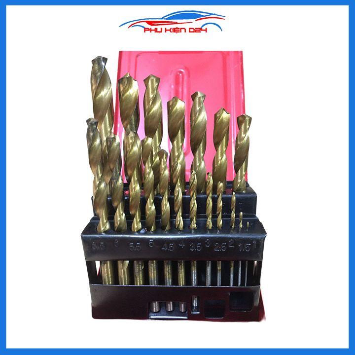 Bộ 19 mũi khoan màu vàng đường kính từ 1mm đến 10mm chuyên dùng khoan sắt thép inox