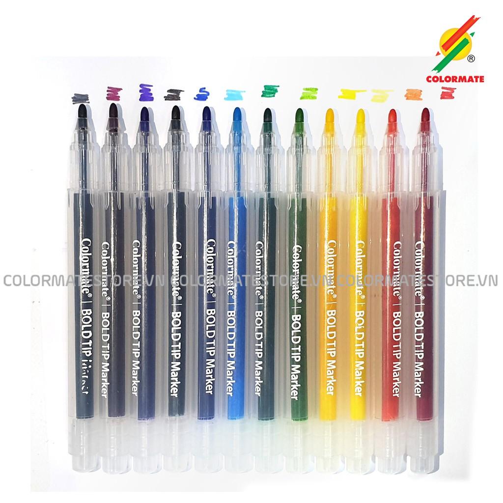 Bút lông màu Colormate, bút màu Bold Tip Marker bộ 12 màu - COLORMATE