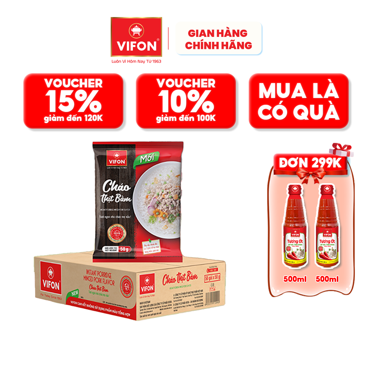 Thùng 50 Gói Cháo Thịt Bằm 50G - Thùng 50 Gói