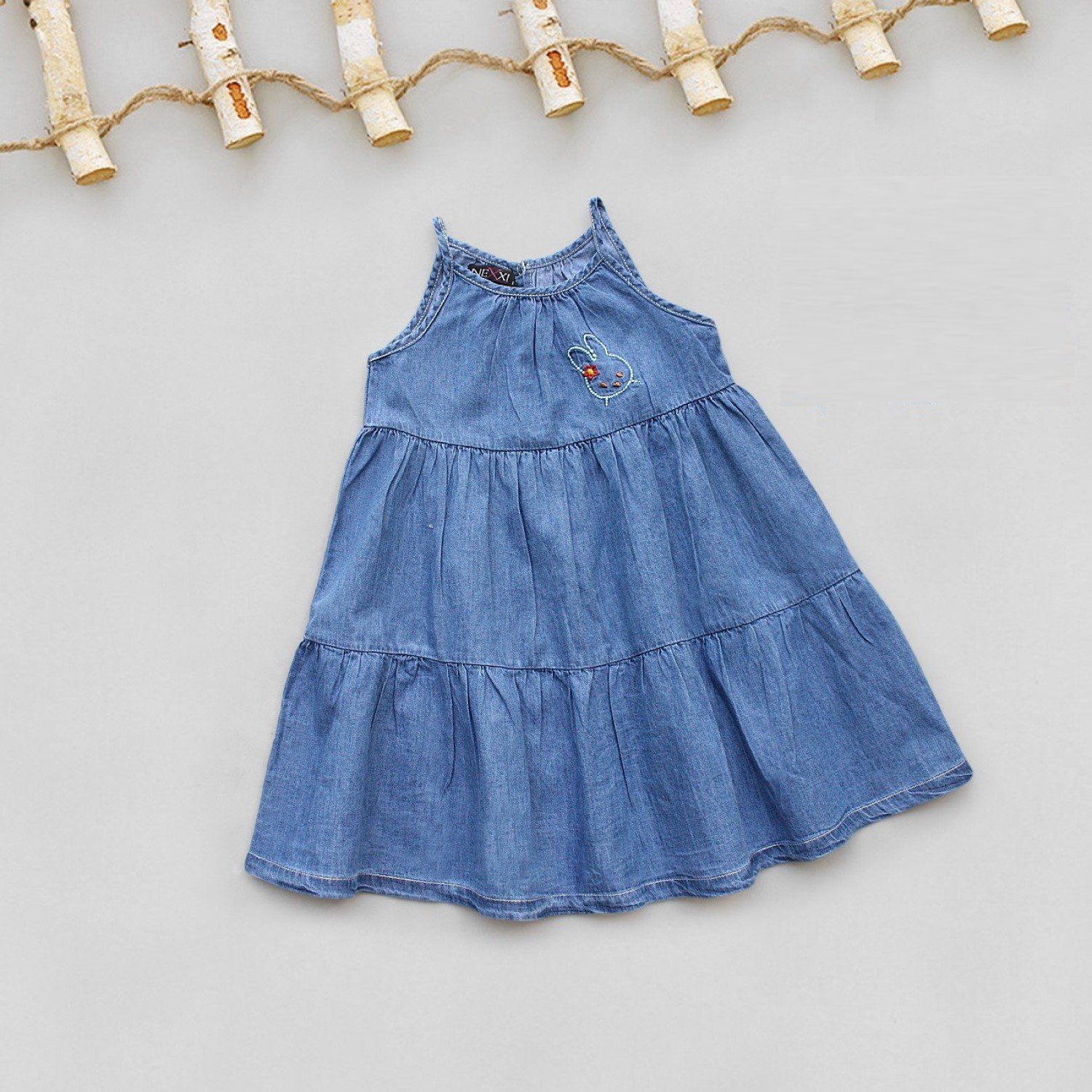 G00000513 Đầm jean maxi cho bé diện ngày hè, chất jean bò giấy nhẹ mát