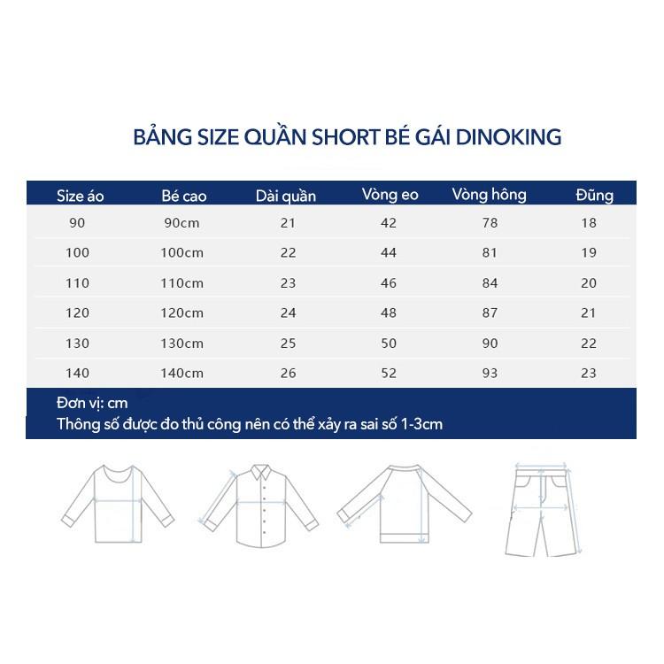 Quần đùi bé gái DINOKING Quần short trẻ em mùa hè chất thun cotton cho bé 2-8 tuổi QS04